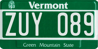 VT license plate ZUY089