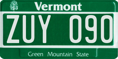 VT license plate ZUY090