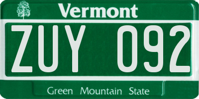 VT license plate ZUY092