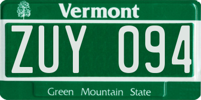 VT license plate ZUY094