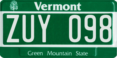 VT license plate ZUY098