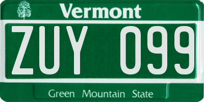 VT license plate ZUY099