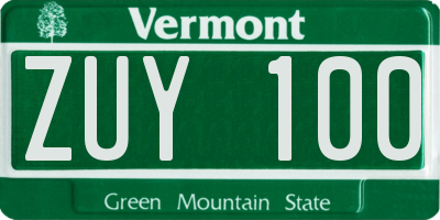 VT license plate ZUY100
