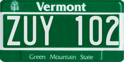 VT license plate ZUY102