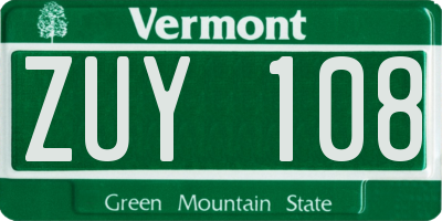 VT license plate ZUY108