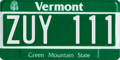 VT license plate ZUY111