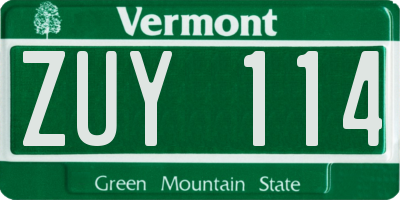 VT license plate ZUY114
