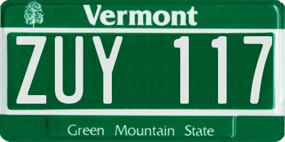 VT license plate ZUY117