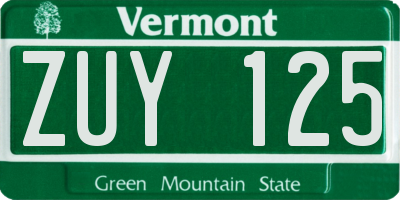 VT license plate ZUY125