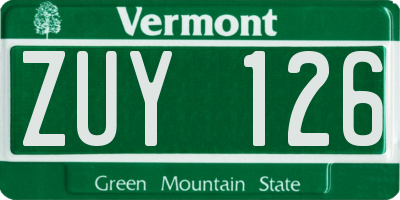 VT license plate ZUY126