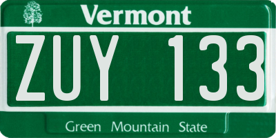 VT license plate ZUY133