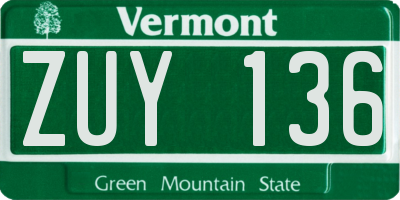 VT license plate ZUY136