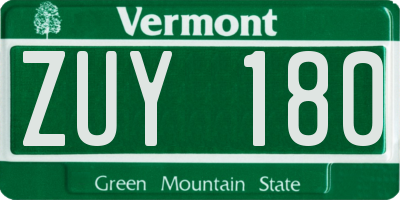 VT license plate ZUY180