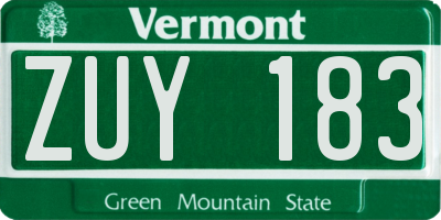 VT license plate ZUY183