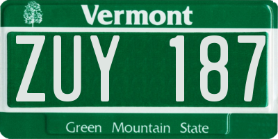 VT license plate ZUY187