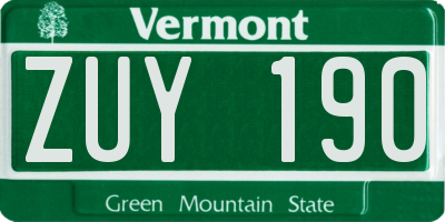 VT license plate ZUY190