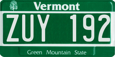 VT license plate ZUY192