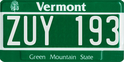 VT license plate ZUY193