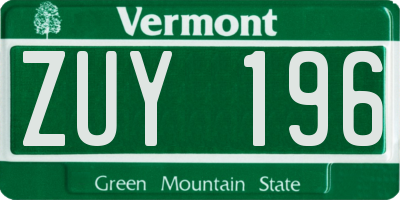 VT license plate ZUY196