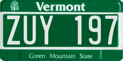 VT license plate ZUY197