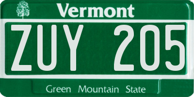 VT license plate ZUY205