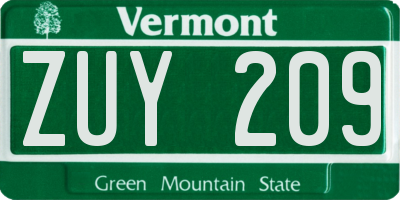 VT license plate ZUY209