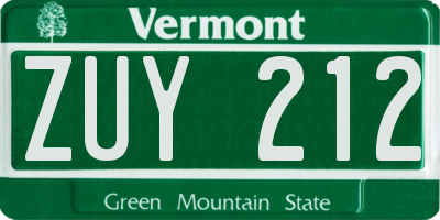 VT license plate ZUY212