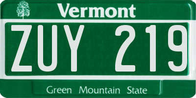 VT license plate ZUY219