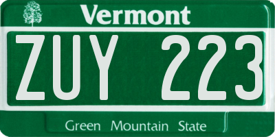 VT license plate ZUY223