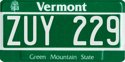 VT license plate ZUY229