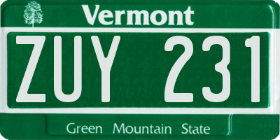 VT license plate ZUY231