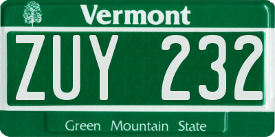 VT license plate ZUY232
