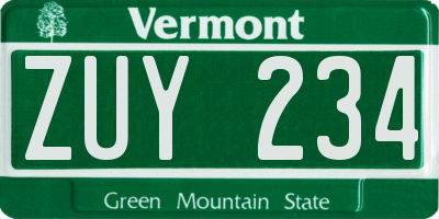 VT license plate ZUY234