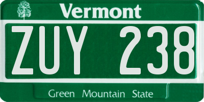 VT license plate ZUY238