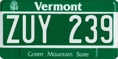 VT license plate ZUY239