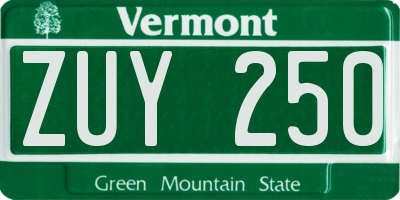 VT license plate ZUY250