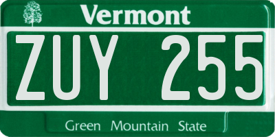 VT license plate ZUY255