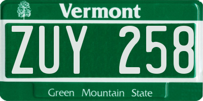 VT license plate ZUY258