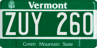 VT license plate ZUY260