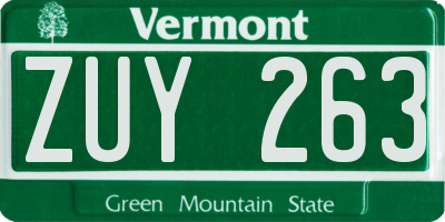 VT license plate ZUY263