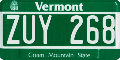 VT license plate ZUY268