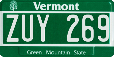 VT license plate ZUY269
