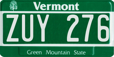 VT license plate ZUY276