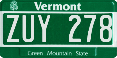 VT license plate ZUY278