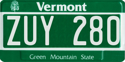 VT license plate ZUY280
