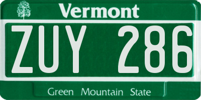 VT license plate ZUY286
