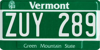 VT license plate ZUY289