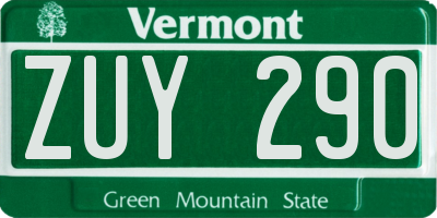 VT license plate ZUY290