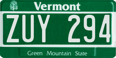 VT license plate ZUY294