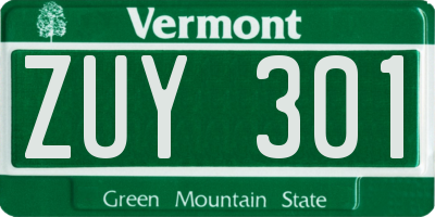 VT license plate ZUY301